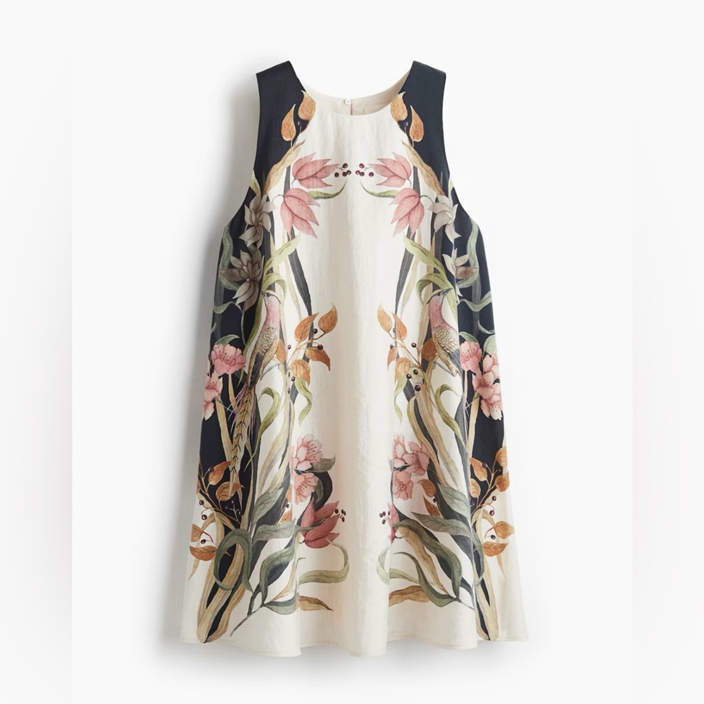 H&M Floral Print Midi Dress - Black and Cream